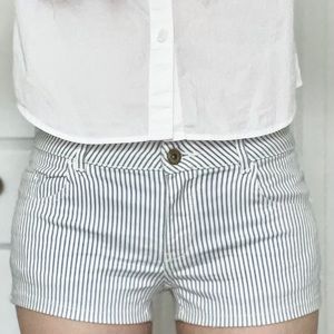 Blue and White Pinstripe Cotton Shorts